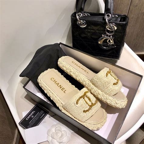 chanel beige slippers|More.